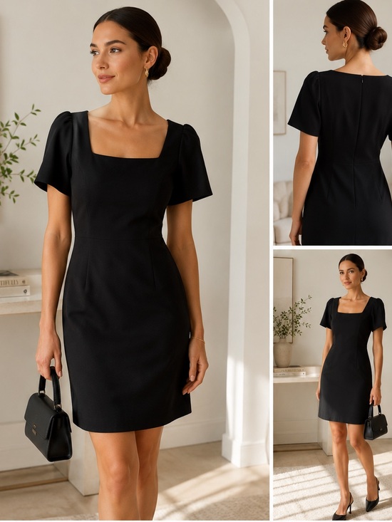 French Connection Dresses & Skirts - French Connection Black Puff Sleeve Mini Dress NWT Size 10 Classic Square Neck